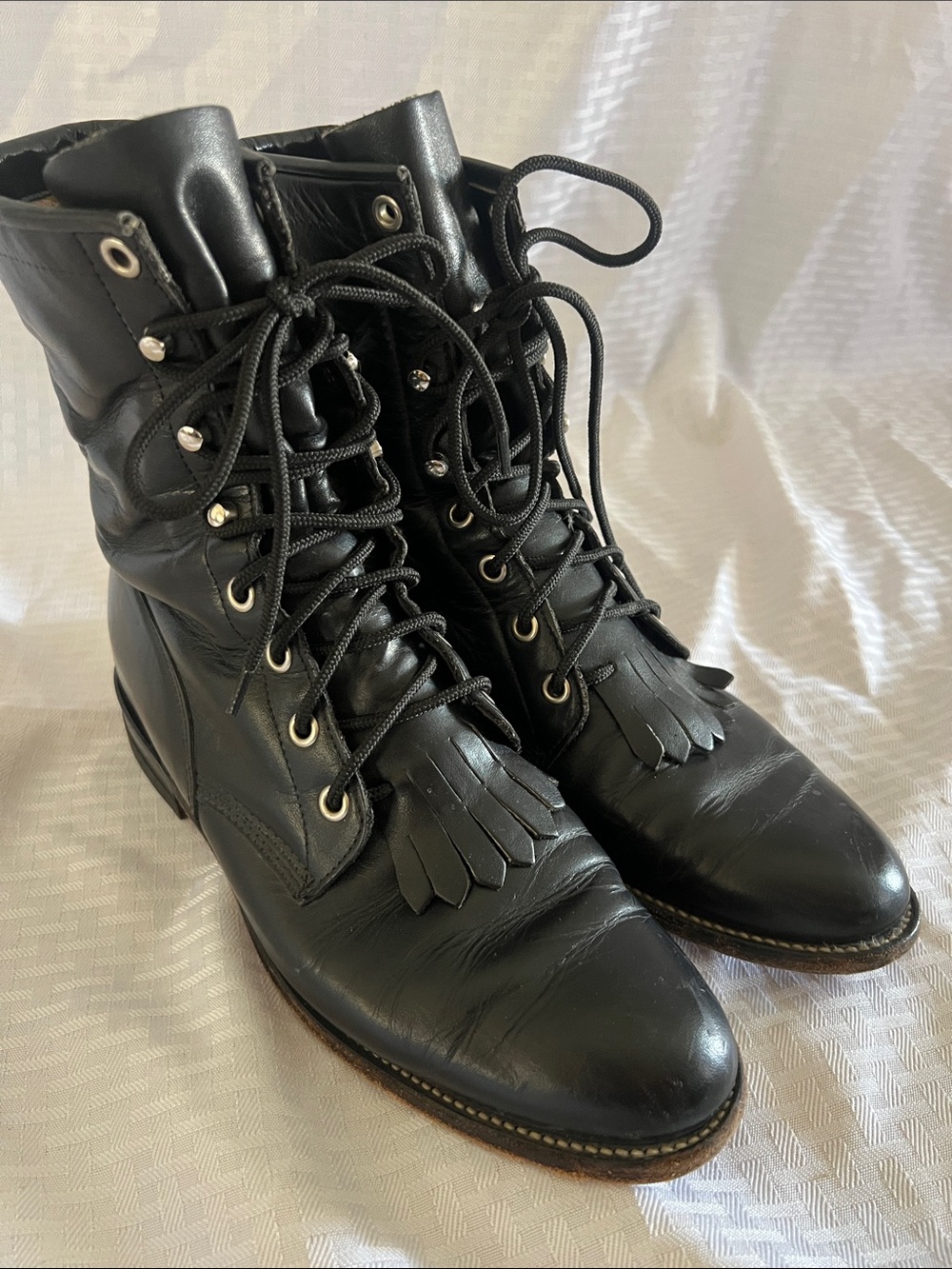 Vintage Justin Roper Lace-Up Ankle Boots Black 8